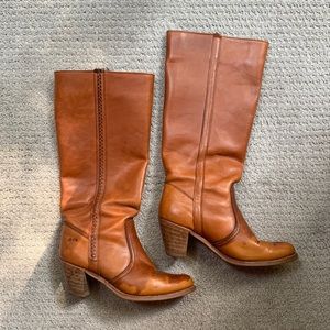 Dexter Vintage Knee-High Western Cognac Brown Boot with Braided Details size 9